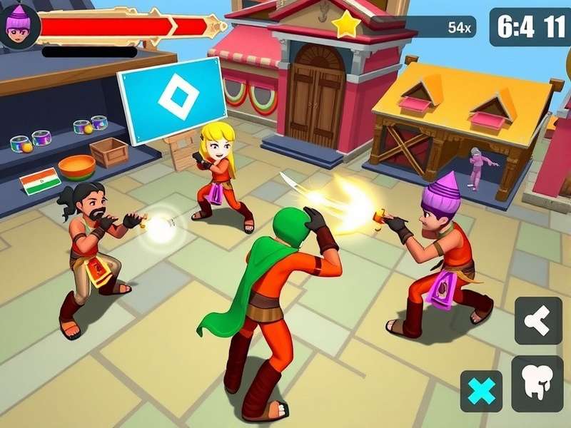 Cardamom Brawl Bash gameplay screenshot showing colorful characters fighting in Indian market setting